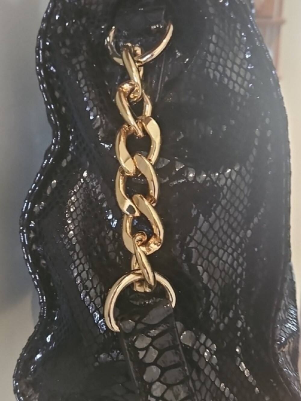 Michael Kors Black Patent Snake-Embossed Satchel with Gold Hardware - Picture 6 of 13